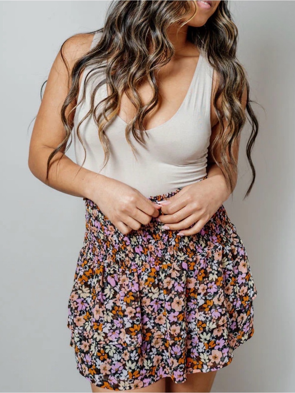 Saltwater Luxe NWT Floral Mini Skirt Ruffled Tiers Smocked Waist